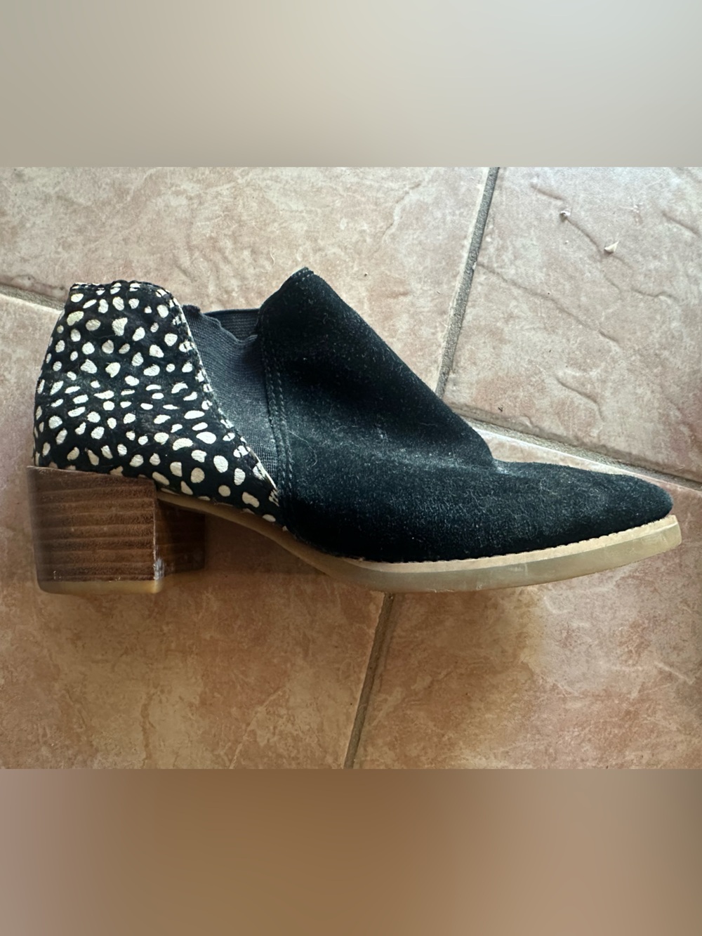 Black Suede Slip-On Mules with White Spot Heel